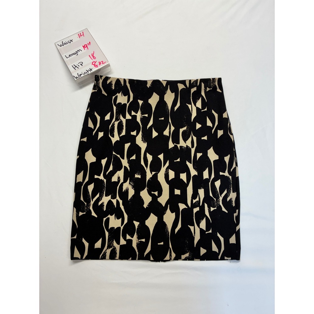 Ann Taylor Career Pencil Skirt Dark Academia Abstract Graphic 4P Black Tan